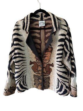 Sugar Street Weavers Womens Safari Theme Woven Jacket One Size  Cotton Vintage